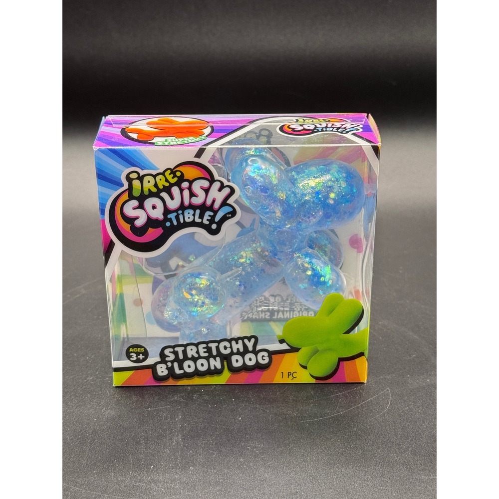JA-RU Irre-Squish-Tible Stretchy B'loon Dog Blue Glitter Fidget Toy 4531